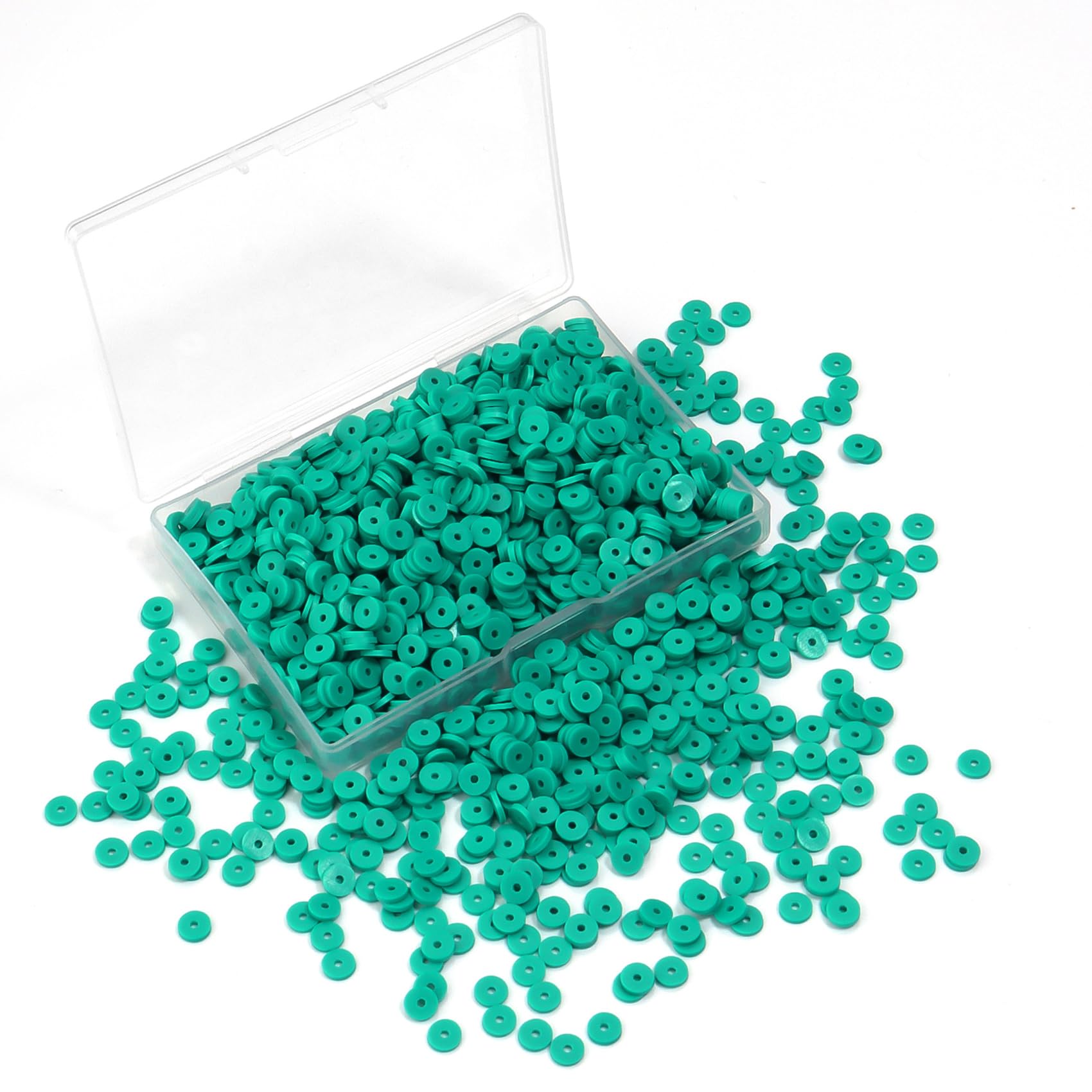 1000pcs Lake Green Polymer Clay Heishi Beads - 6mm Round Flat Beads for DIY Jewelry Making, Bracelets, Necklaces - Perfect for Crafting, Gifts & Boho Style Accessories