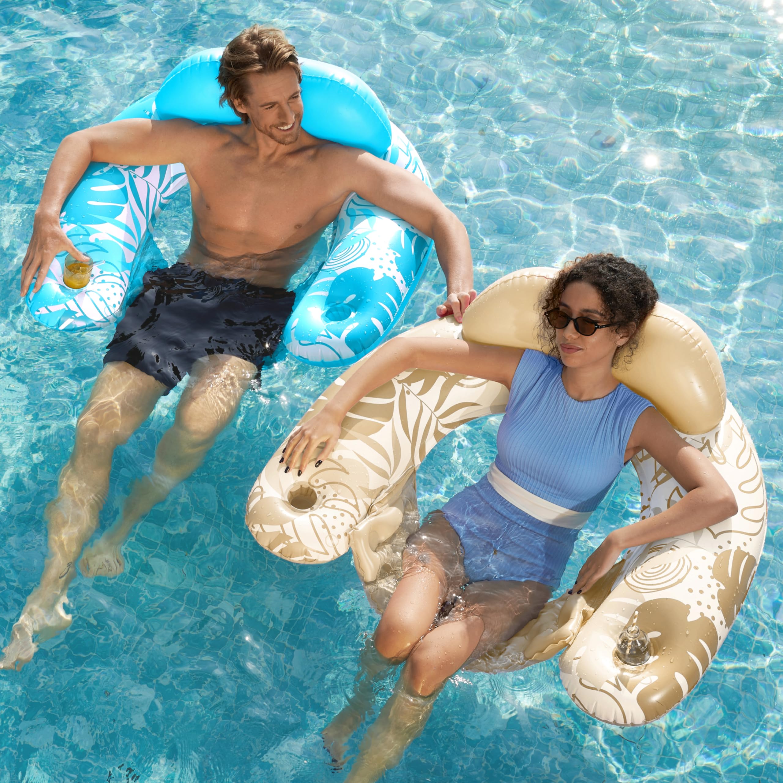 **2 Pack Inflatable Pool Floats for Adults - Floating Chairs with Cup Holders, Summer Water Hammock & Noodle Mat (Leaf Design) - Perfect for Swimming Pools, Beach Parties & Relaxing by the Lake**