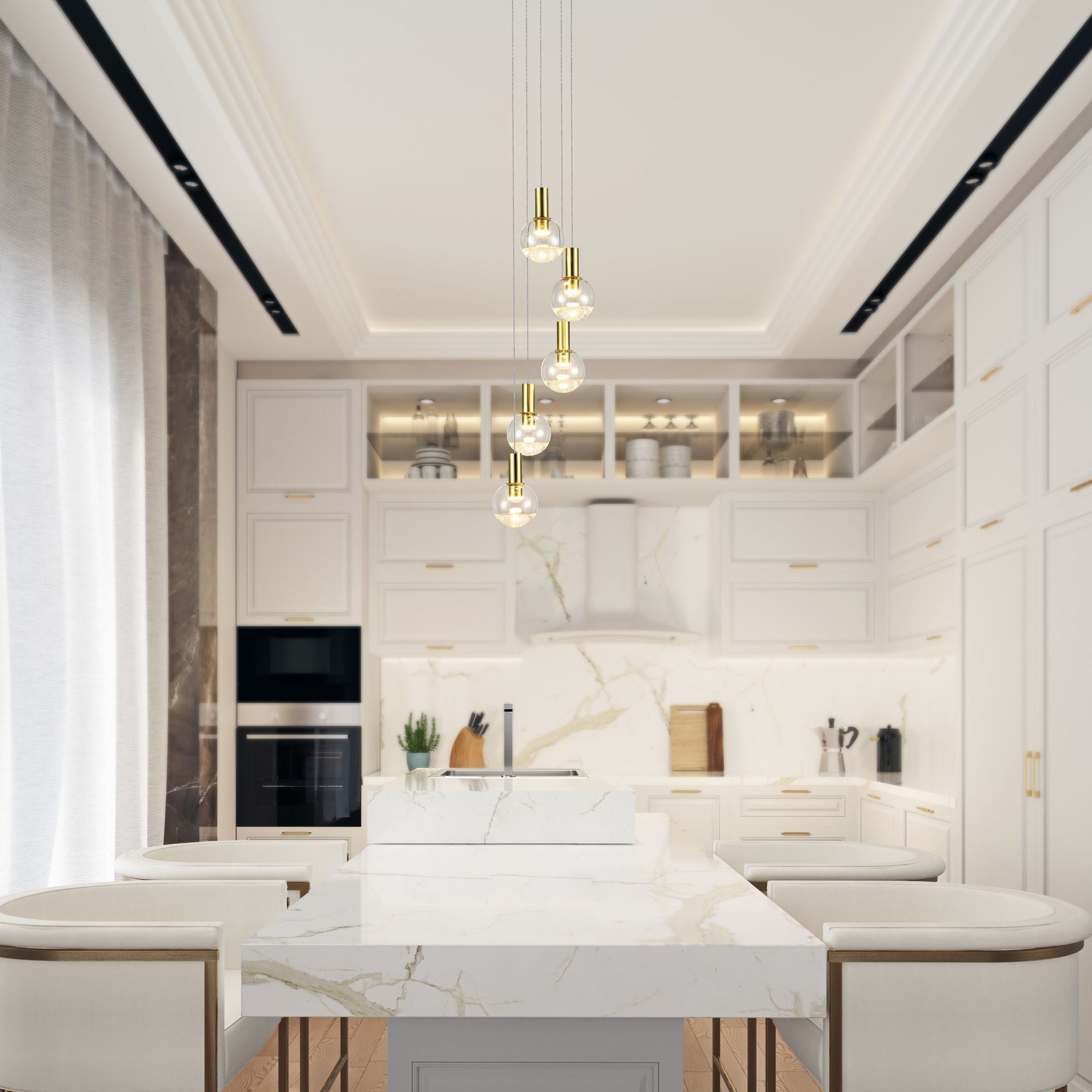 VONN Sienna 5-Light LED Chandelier with Globe Shades in Brass - Modern Ceiling Light Fixture for Dining Room, Living Room & Bedroom Lighting