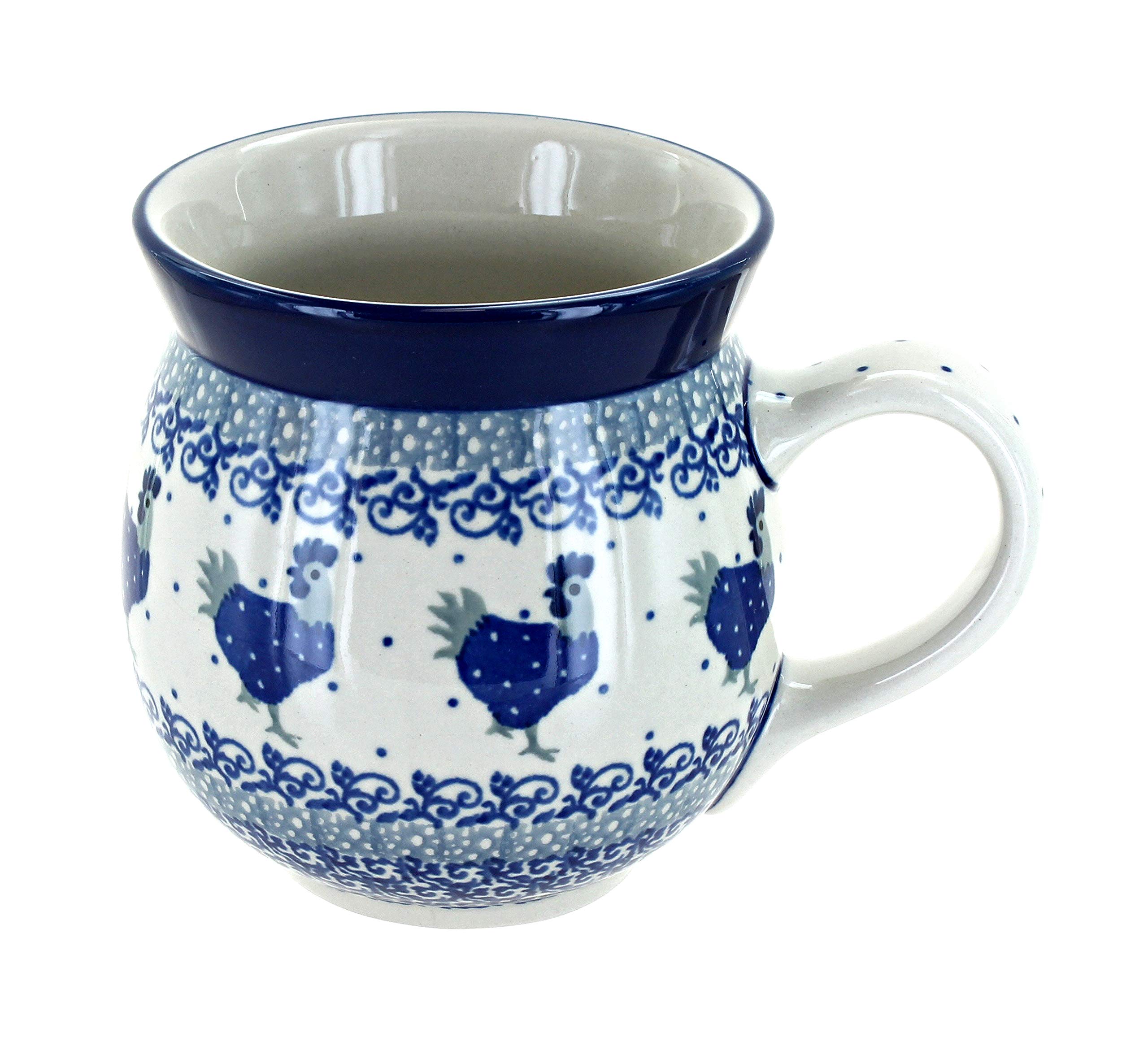 Blue Rose Polish Pottery Barnyard Rooster Bubble Mug - Handcrafted Ceramic Coffee Cup for Farmhouse Decor, Rustic Kitchen & Gift Ideas | Perfect for Morning Coffee, Tea, or Hot Chocolate