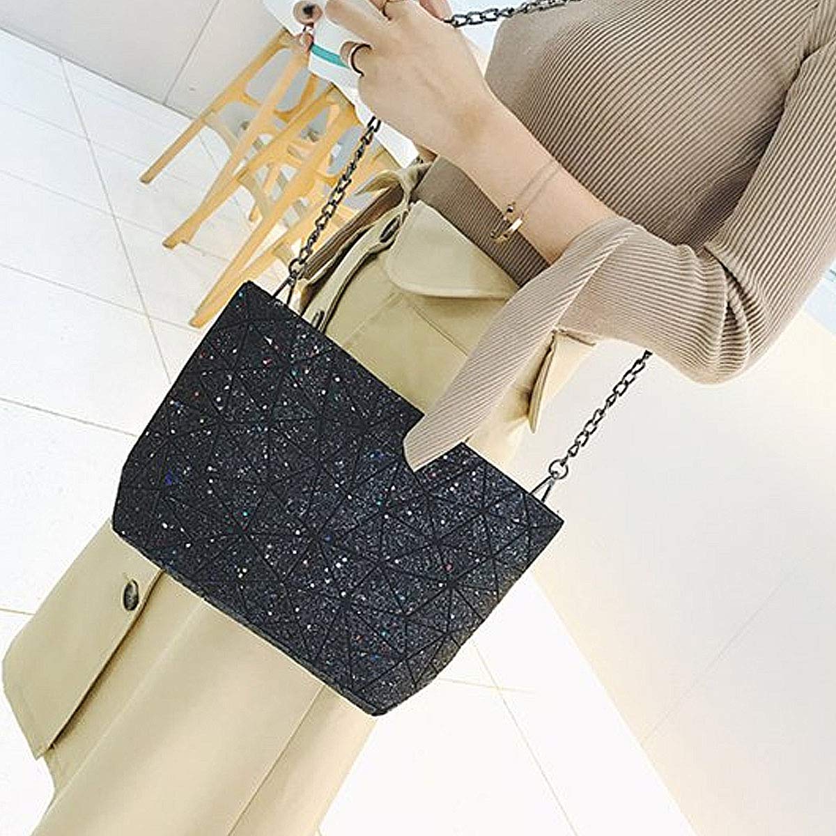 Mily Women's Holographic Laser Leather Envelope Clutch Handbag Purse - Stylish Evening Bag for Parties, Weddings & Night Out