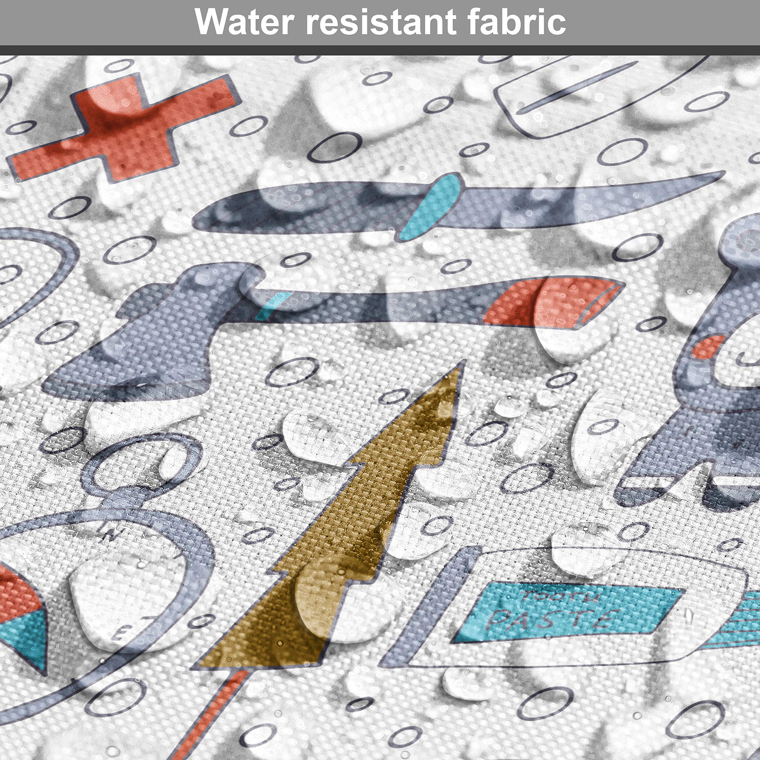 Lunarable Camping Fabric by The Yard - Cartoon Bear Tent & Compass Outdoor Hobby Print for DIY Upholstery, Home Decor (10 Yards, Vermilion Bluegrey) - Perfect for Backpacking Gear, Picnic Blankets & Nursery Curtains