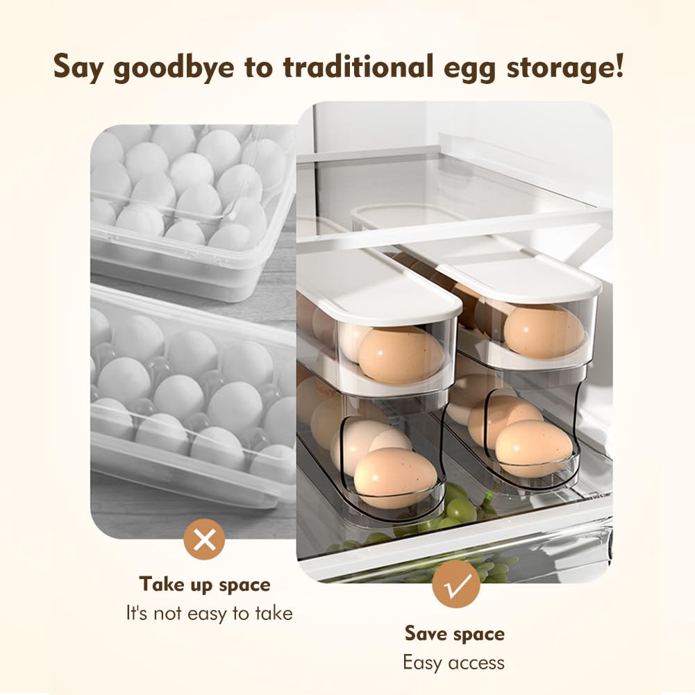 2-Layer Rolling Egg Dispenser for Refrigerator - Space Saving Egg Storage Container with 12-Capacity - White Fridge Organizer for Kitchen Cabinet & Pantry | Perfect for Fresh Egg Storage & Easy Access in Home Kitchen