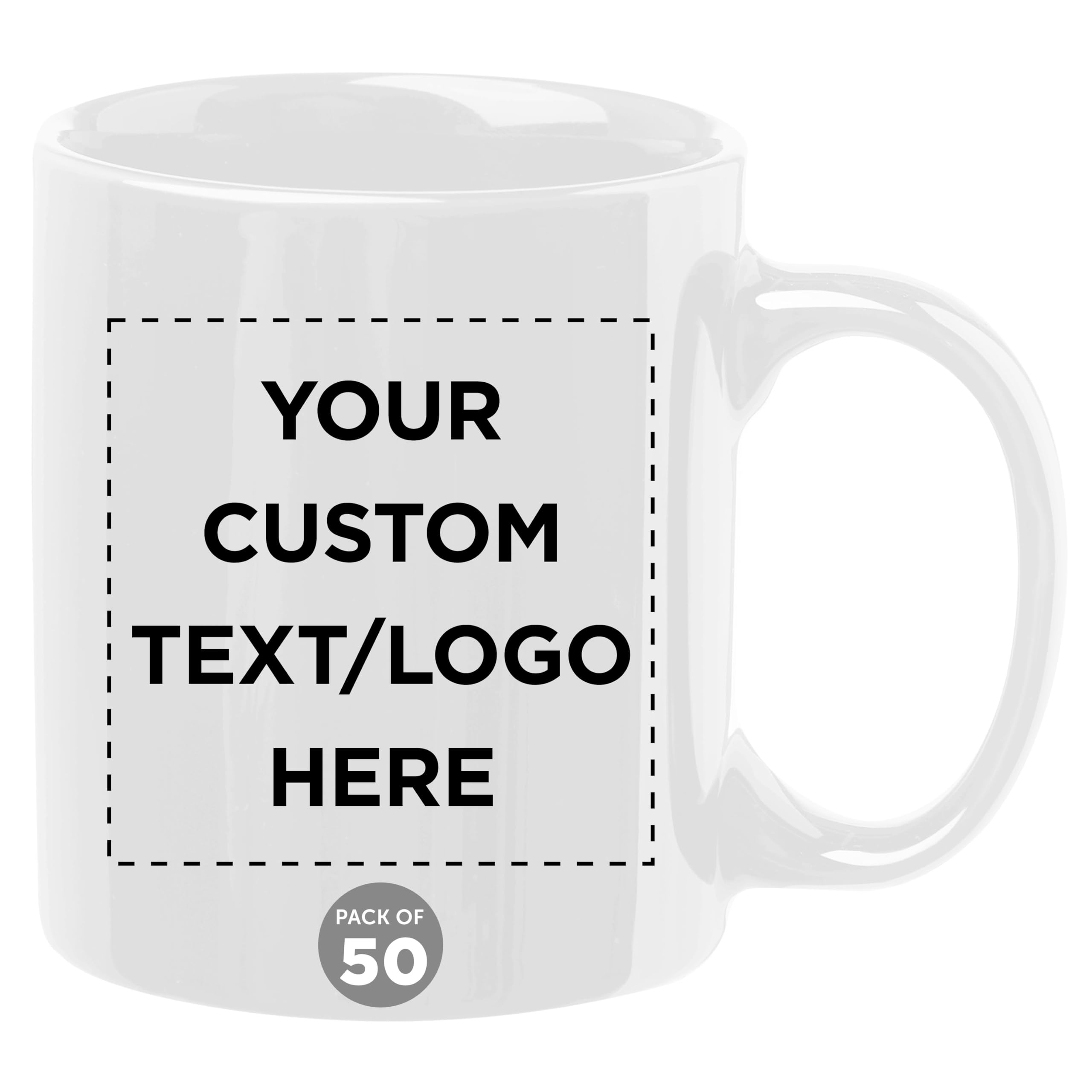 Custom Personalized Ceramic Coffee Mugs 11 oz Bulk Set of 50 - White Coffee Cups for Hot & Iced Drinks, Gaming, Office Use - Perfect for Restaurants, Cafes, Corporate Gifts and Events