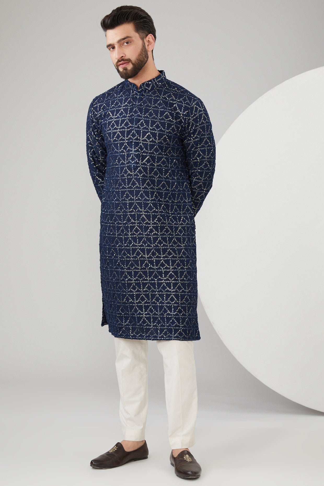 Navy Blue Silk Sequin Embroidered Kurta for Women | Elegant Indian Party Wear | Perfect for Weddings, Festivals & Special Occasions