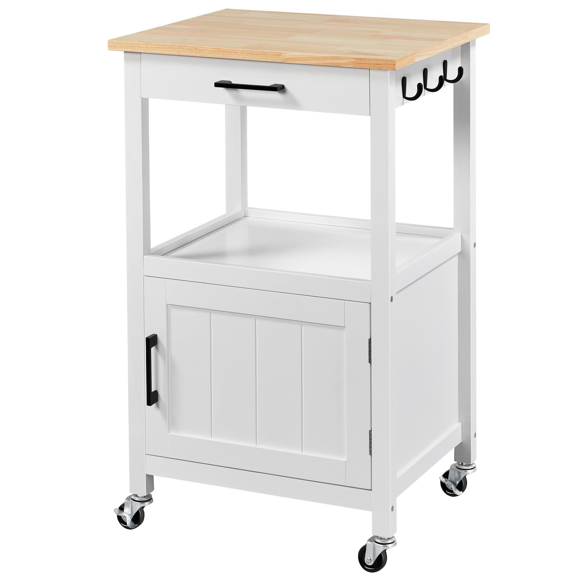 Yaheetech White Rolling Kitchen Island with Single Door Cabinet & Drawer - Mobile Kitchen Cart with Swivel Wheels, Coffee Bar & Microwave Stand - Perfect for Dining Room, Small Spaces & Apartment Living