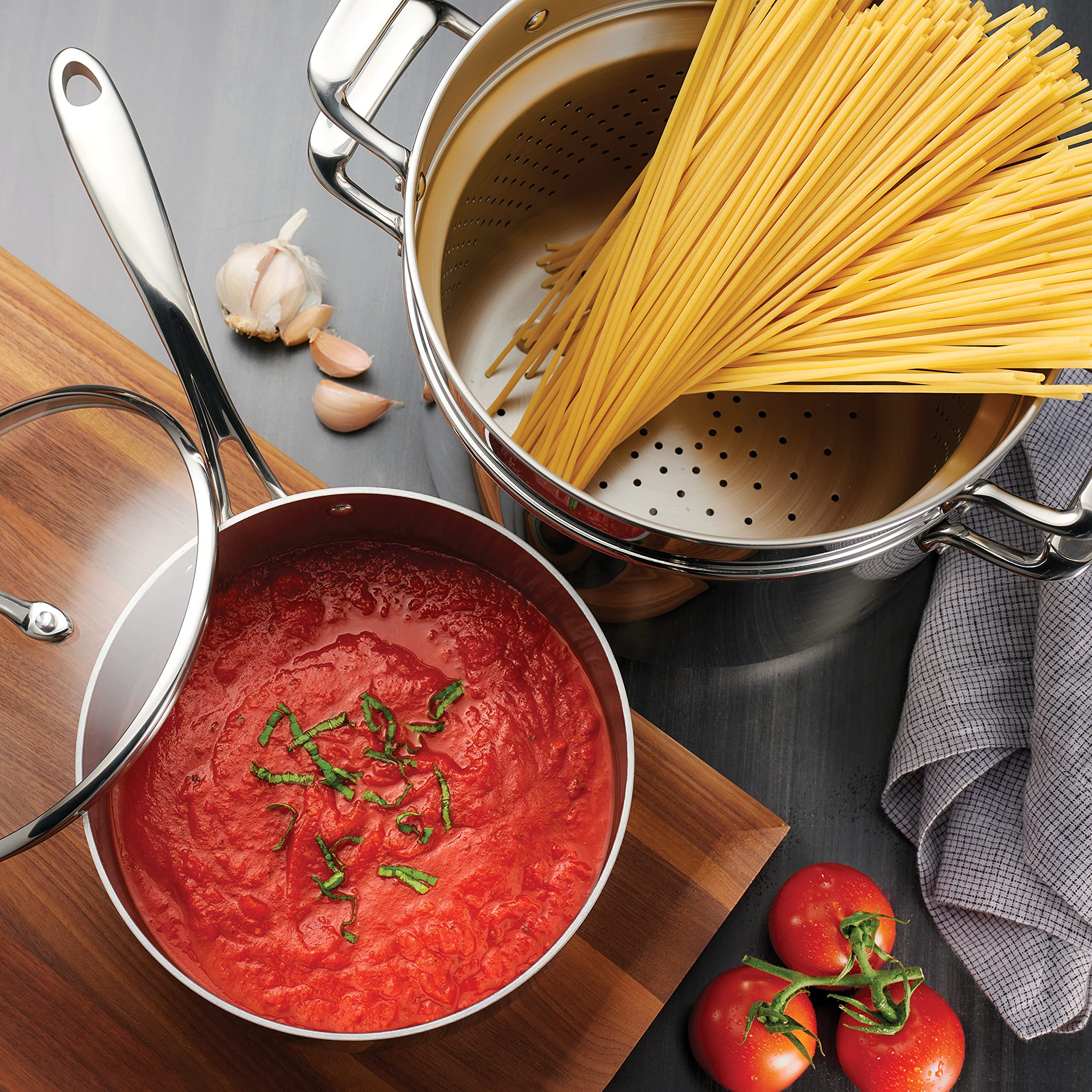 Tramontina 14-Piece Stainless Steel Tri-Ply Clad Cookware Set with Glass Lids (80116/1013DS) - Perfect for Home Cooking, Professional Kitchens & Gift Giving