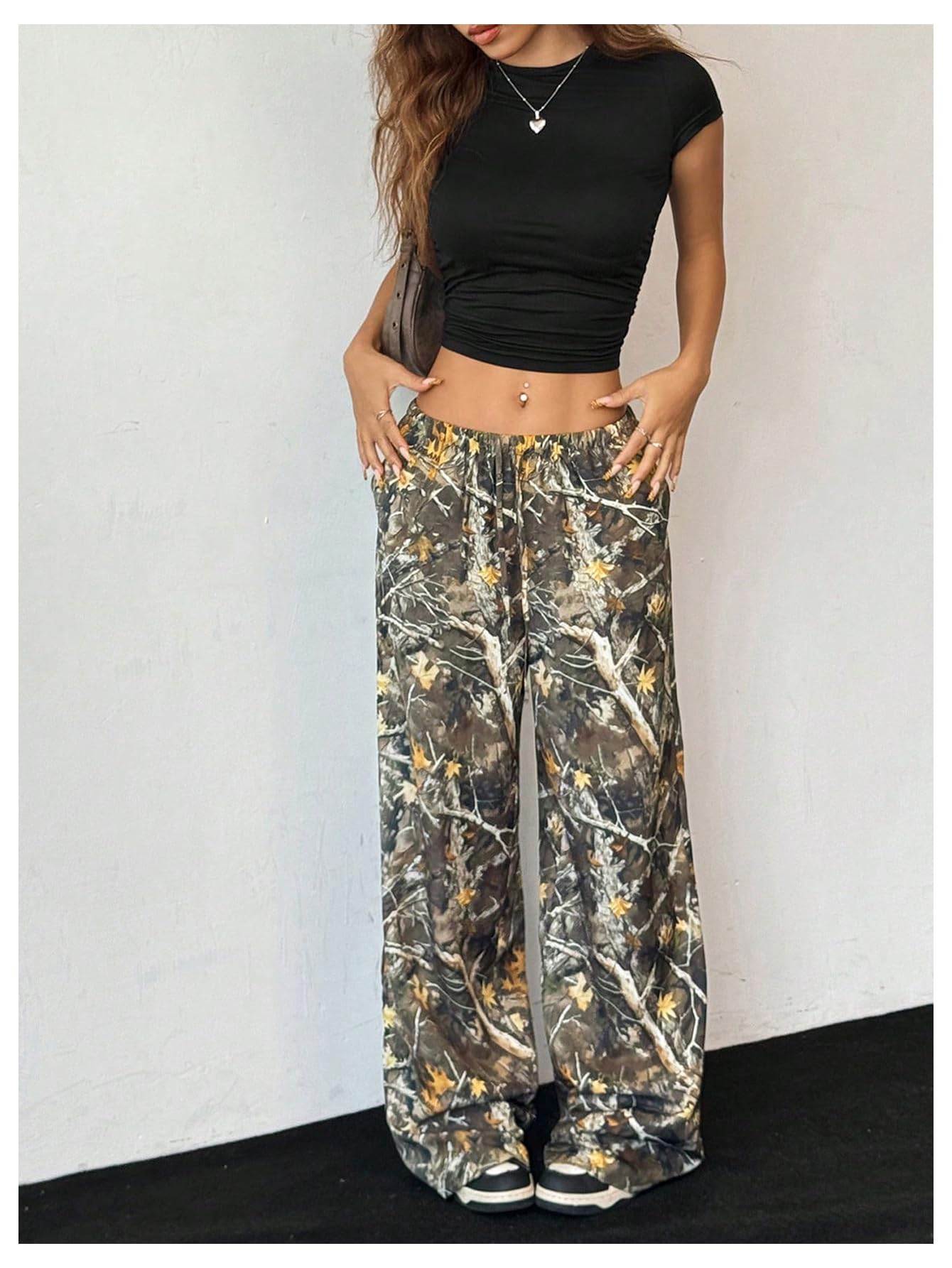 Milumia Girls Camo Print Wide Leg Pants - Elastic Waist Straight Leg Joggers for School, Play & Outdoor Activities | Trendy Casual Trousers for Teen Girls