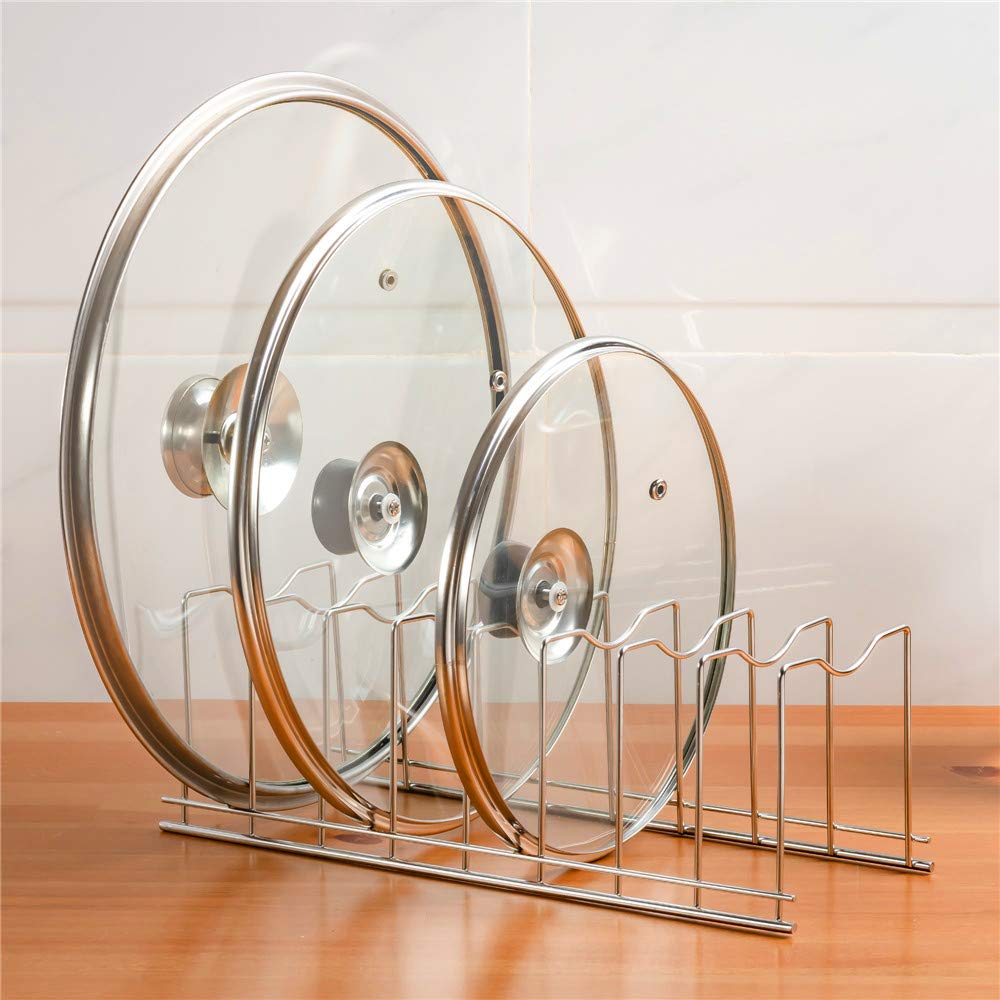 SANNO 2-Pack Pot Pan Lid Holder Organizer - Kitchen Cabinet Storage Rack for Bakeware, Dish Plates, Cutting Boards & Serving Trays - Space Saving Solution for Pantry & Cabinet Organization (Ideal for Small Kitchens & Cluttered Spaces)