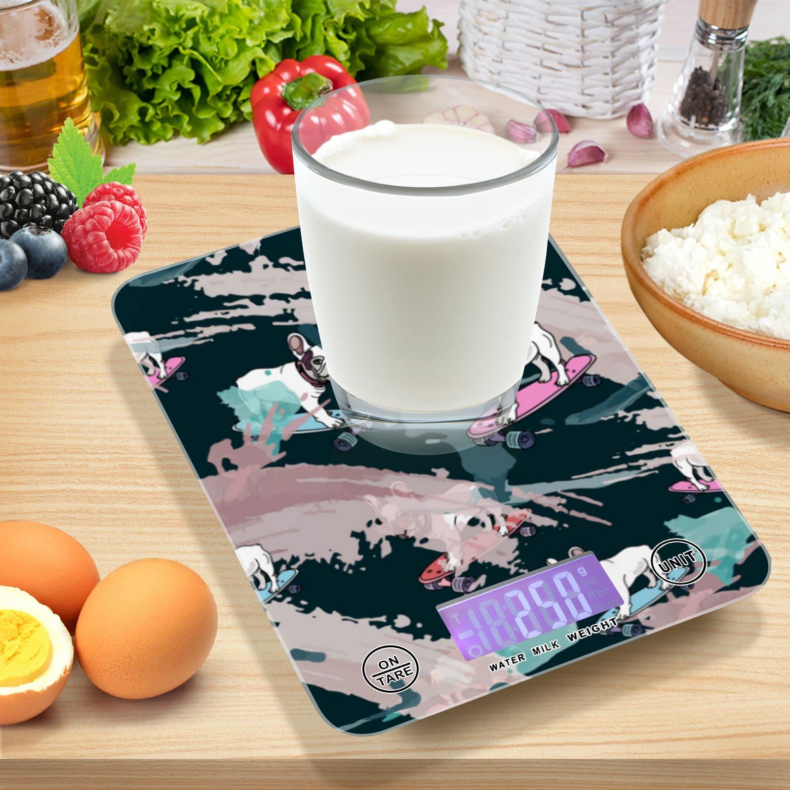 French Bulldog Waterproof Digital Kitchen Scale - LCD Display for Precise Measuring in Ounces & Grams - Perfect for Cooking, Baking, and Meal Prep