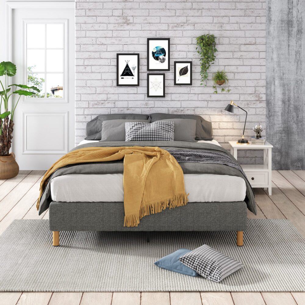 King Size Metal Bed Frame with Mattress Foundation - Dark Grey - Sturdy & Noise-Free Support for Master Bedroom, Guest Room, or Dorm