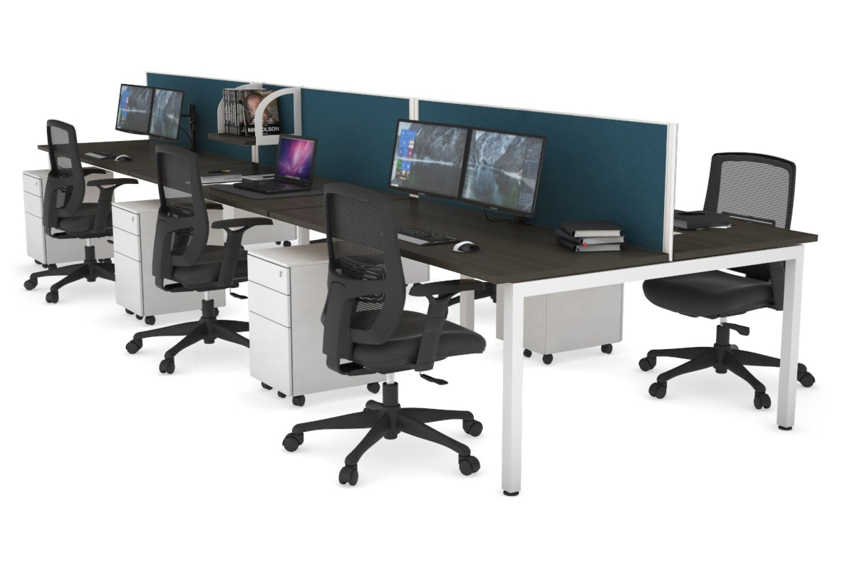 Quadro Square Legs 6 Person Office Workstation - 1800L x 700W Modular Desk System for Collaborative Workspaces, Home Offices & Coworking Spaces