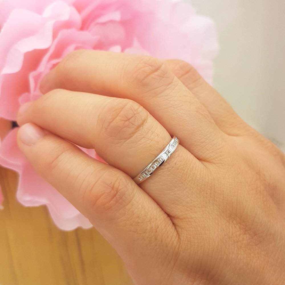 0.1ct 10K Solid Gold Baguette White Diamond Wedding Band Ring for Women - Stackable Anniversary Ring, Dazzlingrock Collection - Perfect for Bridal Sets, Engagement Ring Stacks & Special Occasions