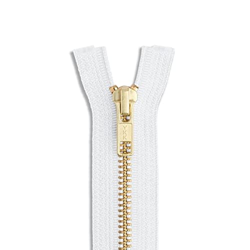 20 Inch Heavy Duty Metal Zipper - White & Gold Brass Separating Zippers for Sewing, Crafts, DIY Projects | Perfect for Jackets, Bags, and Outdoor Gear