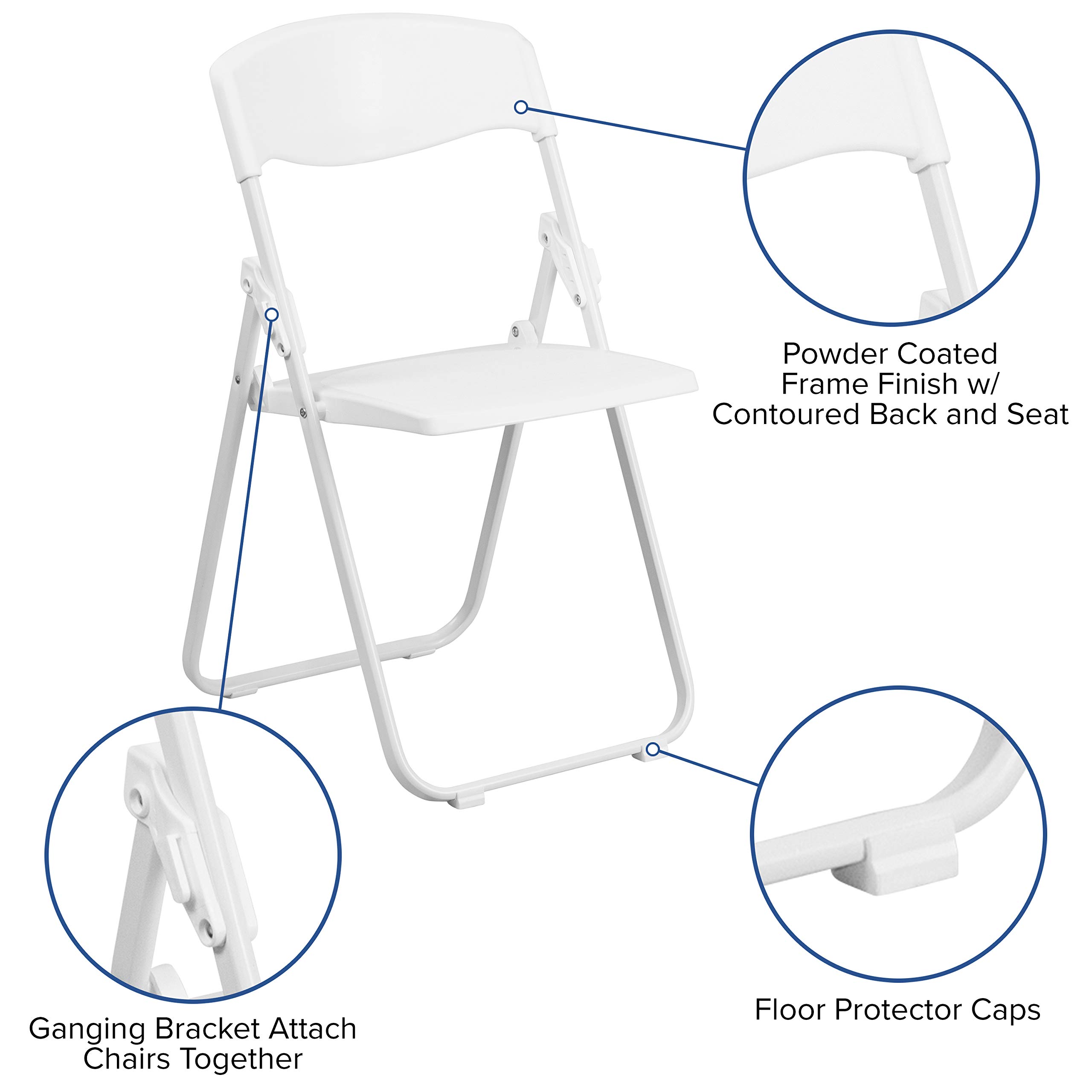 EMMA + OLIVER 2 Pack White Plastic Folding Chairs with Built-in Ganging Brackets - Lightweight Stackable Chairs for Outdoor Events, Parties, and Temporary Seating