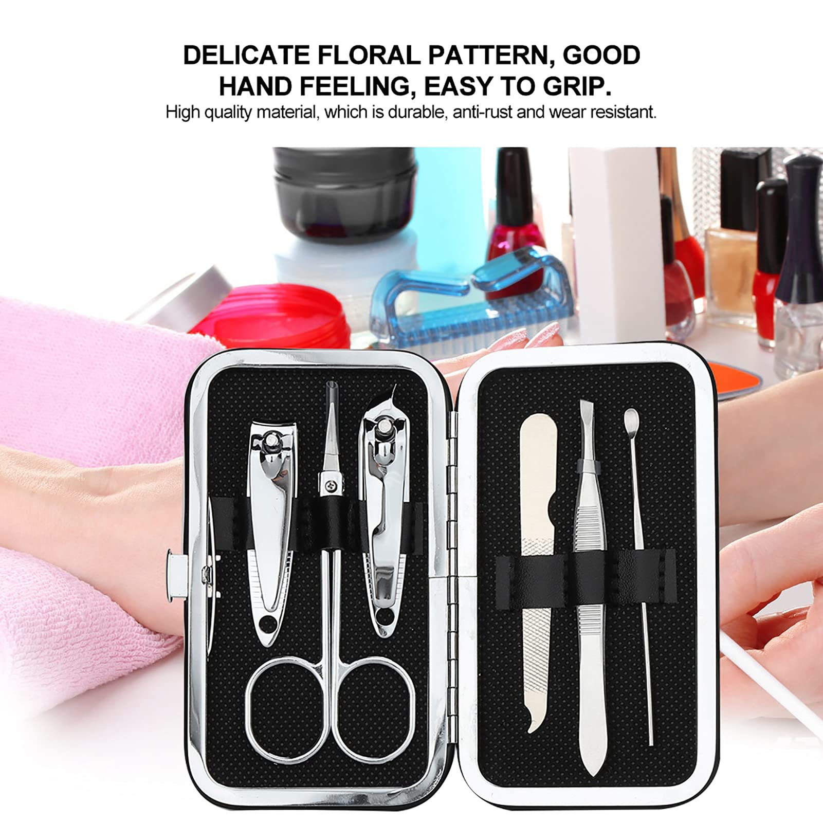 Premium 6-Piece Stainless Steel Nail Clipper Set - Manicure & Pedicure Kit with Nail Scissors, Toenail Clippers, Cuticle Tools & Drill Bits for Women & Men - Perfect for Home Grooming, Travel & Salon Use