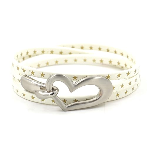 C7：white heart star leather wrap bracelet