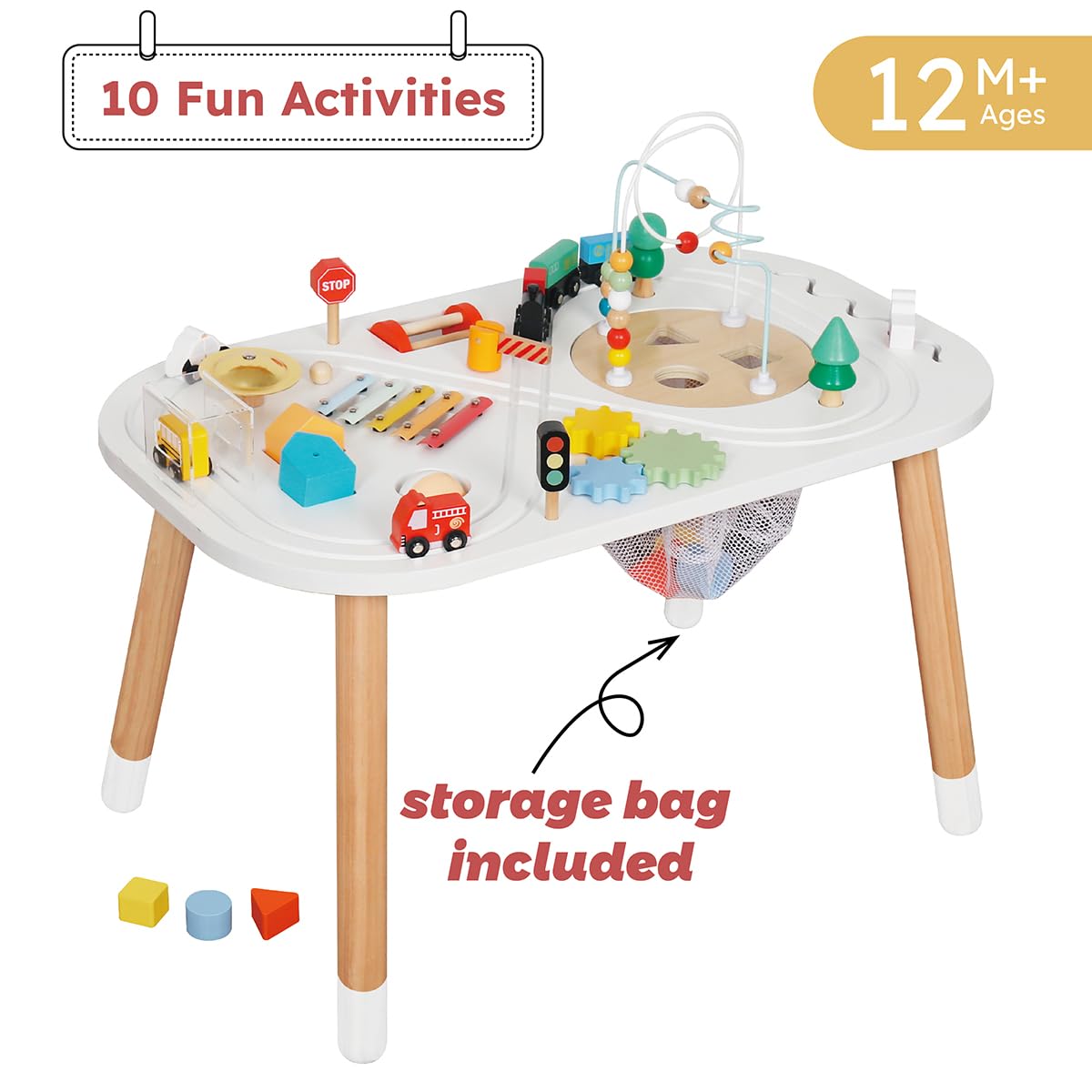 **Montessori Wooden Activity Cube for Toddlers - Baby Learning Toy with Bead Maze, Gears, Blocks & Mini Car - Educational Play Table for 1 Year Old Boys & Girls - Perfect for Home, Preschool & Daycare Playtime**