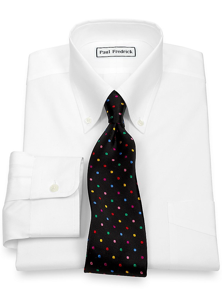 Paul Fredrick Men's Pinpoint Button Down Collar Dress Shirt - Slim Fit Button Cuff Formal Shirt for Business, Office & Wedding Attire