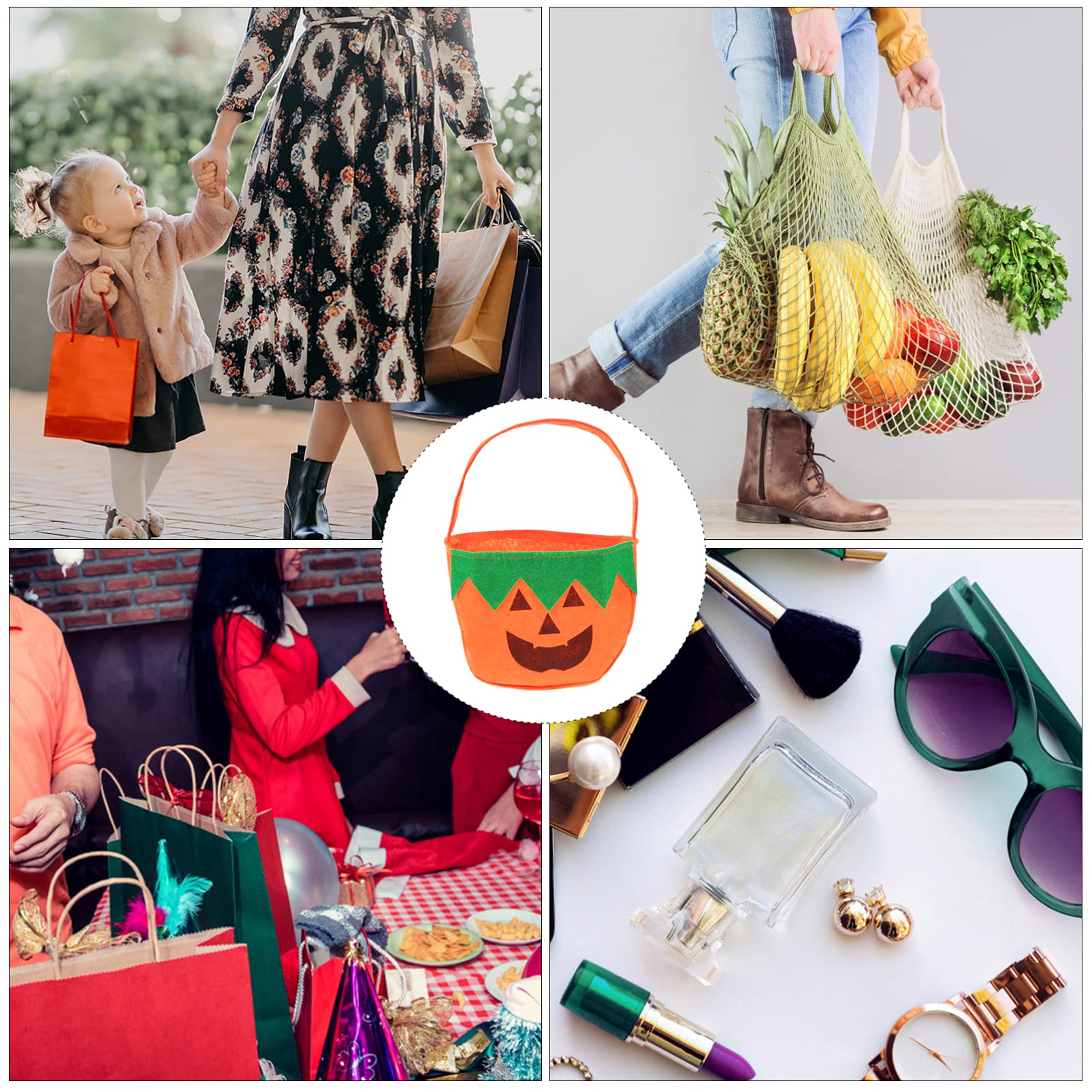 Halloween Candy Bags 4pcs - Pumpkin Treat Bags for Party Favors & Trick or Treat