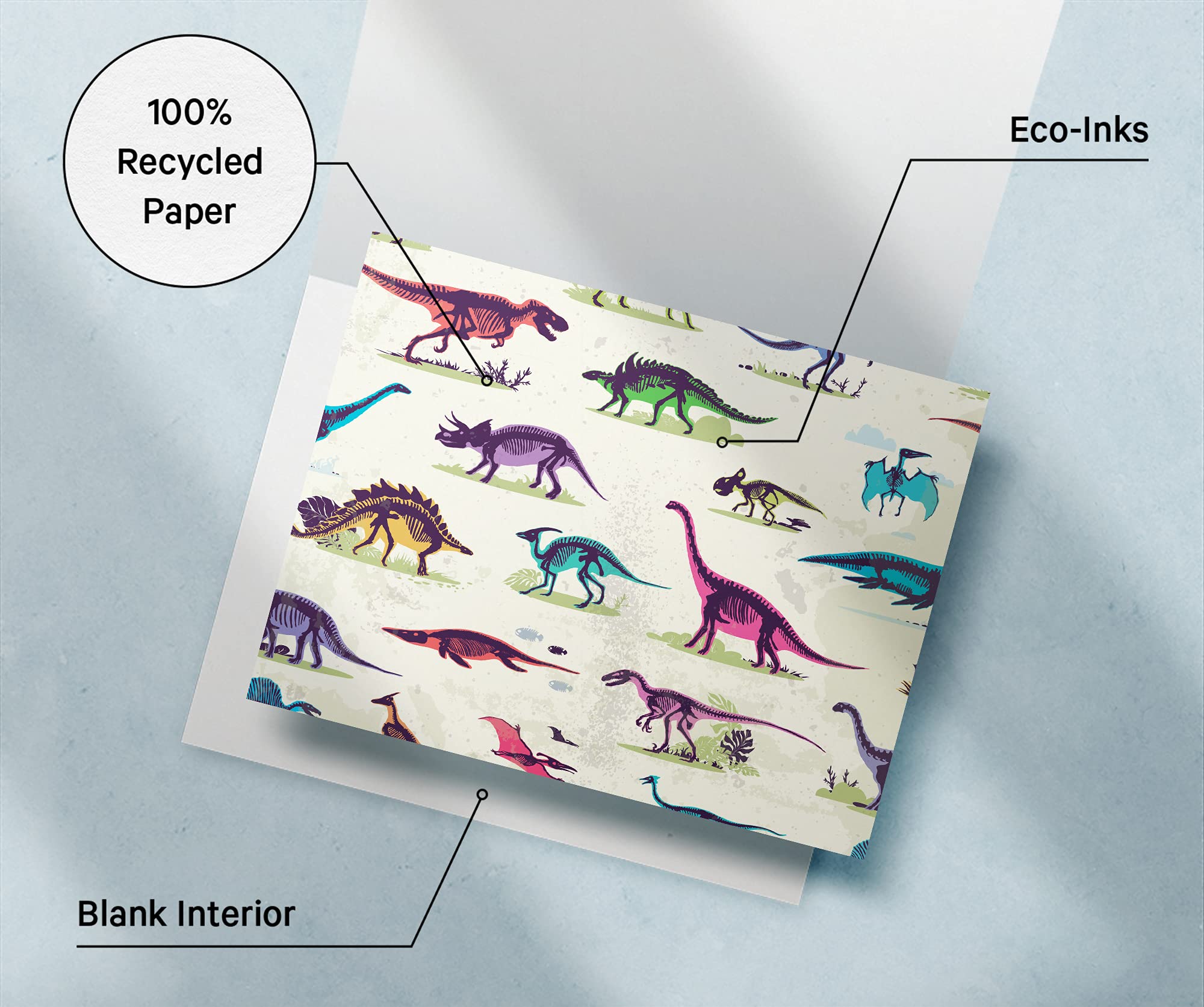 Dinosaur Greeting Cards Set of 12 - Blank Note Cards with Envelopes for Thank You Notes & All Occasions - 5.5