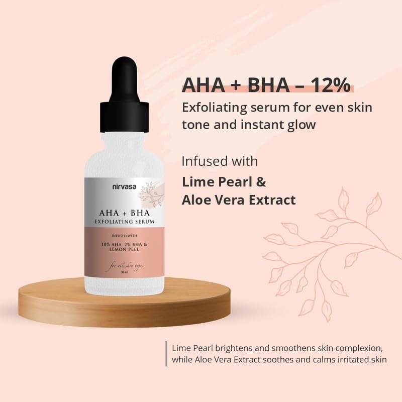 Nirvasa AHA + BHA Exfoliating Serum for Face - 10% Glycolic Acid & 2% Salicylic Acid with Lime Pearl Extract | Deep Cleansing, Pore Minimizing, Dead Skin Removal | Silicone Free, Paraben Free, Vegan & Cruelty Free (30ml) | Perfect for Daily Skincare Routine & Acne-Prone Skin