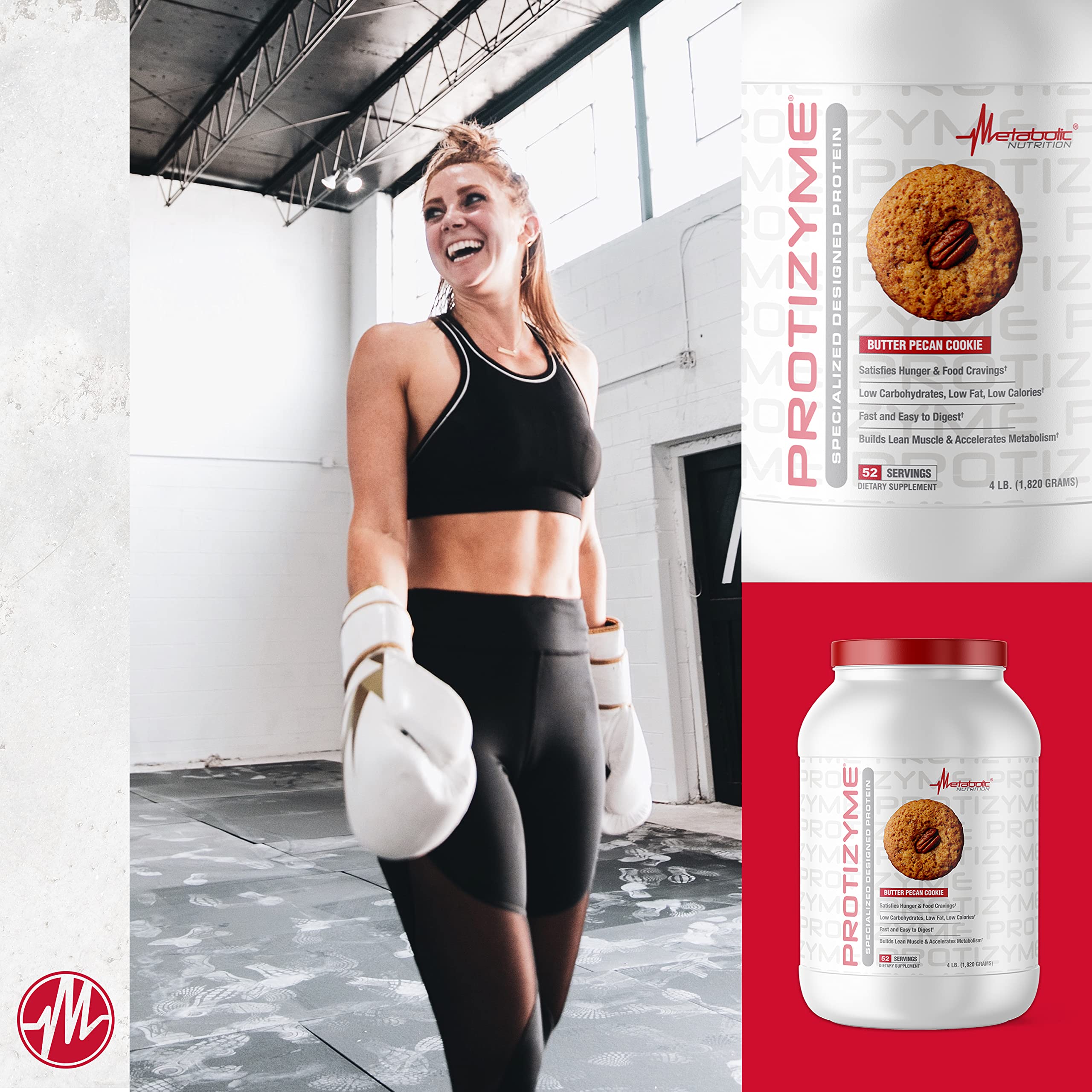 Metabolic Nutrition Protizyme 100% Whey Protein Powder - High Protein, Low Carb & Fat with Digestive Enzymes & 24 Vitamins (4lb, 52 Servings) | Post-Workout Recovery & Muscle Building Supplement