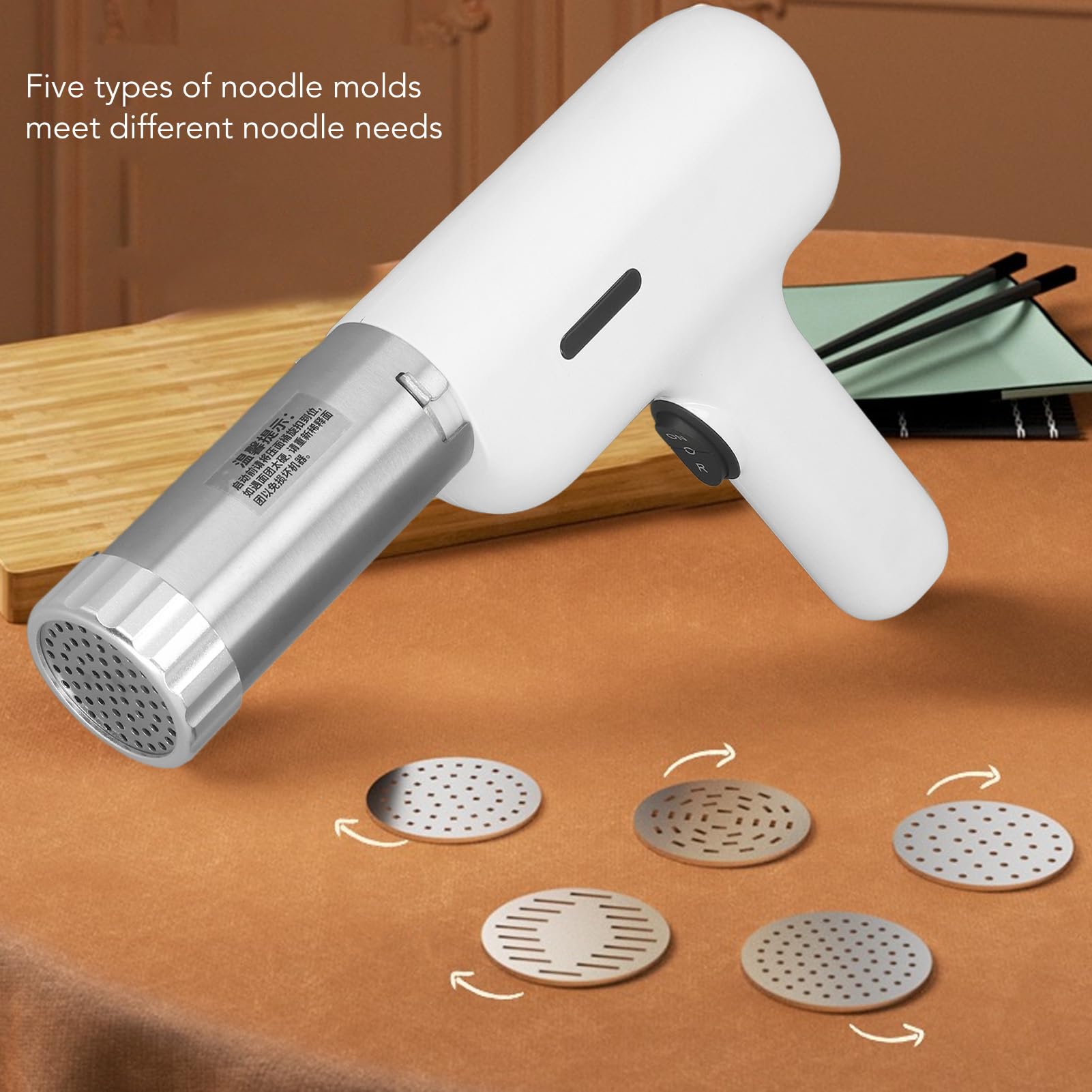Electric Pasta Maker Machine - Automatic Portable Handheld Noodle Maker with 5 Pasta Discs | Cordless Multifunctional Spaghetti & Ramen Press | Perfect for Homemade Italian Pasta, Asian Noodles & Family Cooking