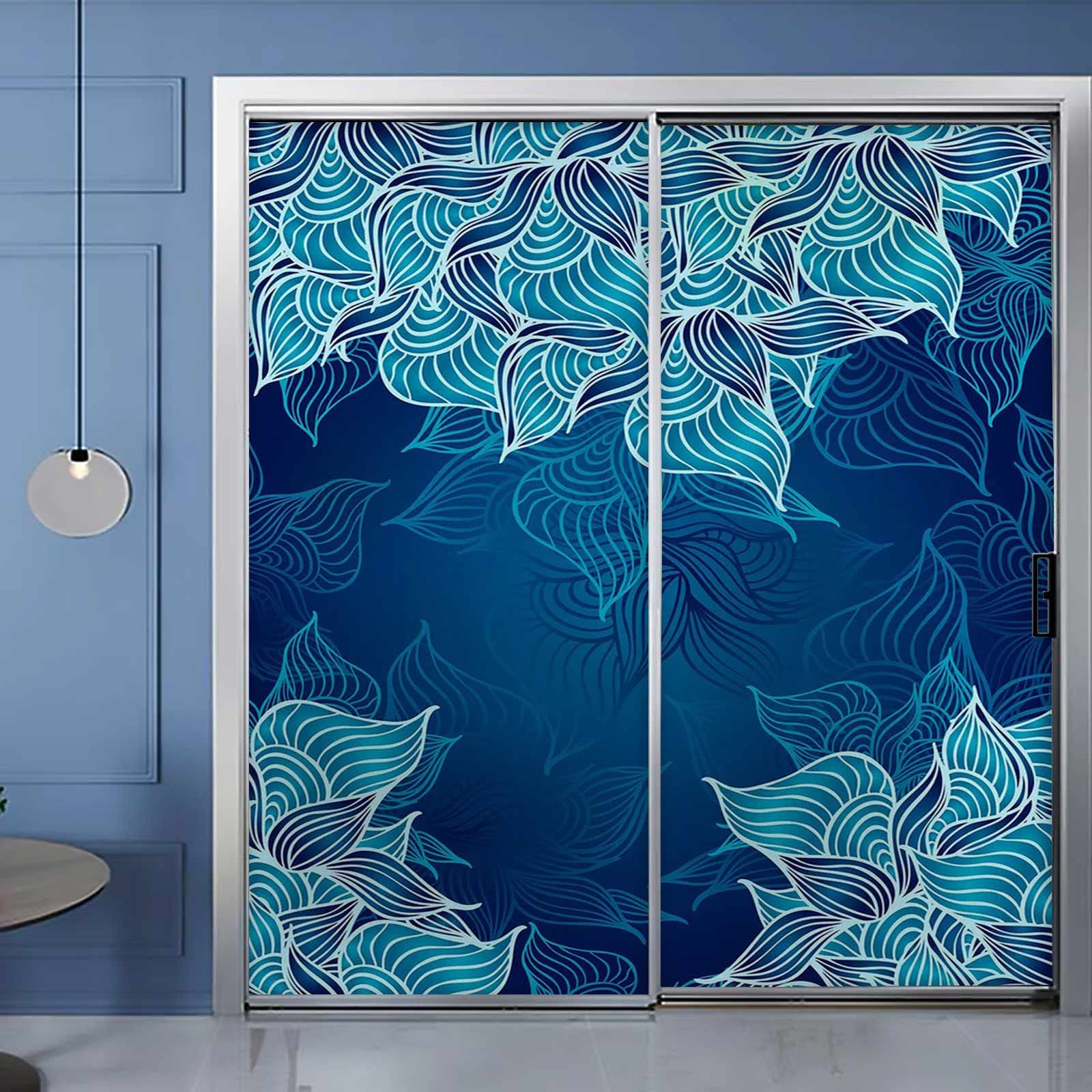 Blue Frosted Privacy Window Film - Floral Design Decal for Glass Doors & Windows | Heat Control, UV Protection, Privacy Solution for Home & Office