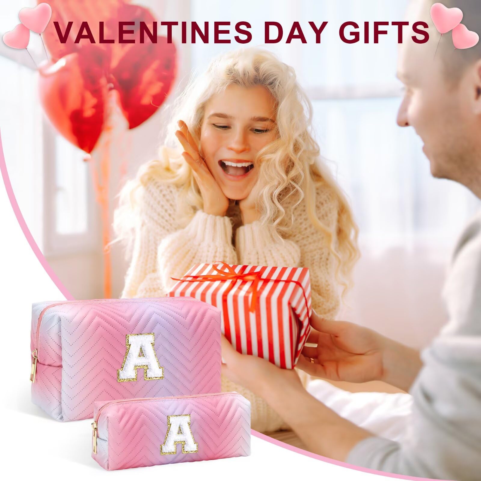 YOOLIFE Personalized Initial Pink Makeup Bag for Girls & Teen Girls - Cute Cosmetic Pouch for Travel, School, Birthday Gifts | Perfect for Makeup Storage, Sleepovers & Teen Essentials Organization