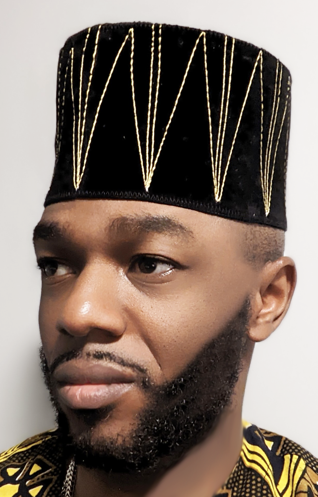 Karammiski Black and Gold African Velvet Hat DPHV203 - Elegant Headwear for Weddings, Parties, and Cultural Events