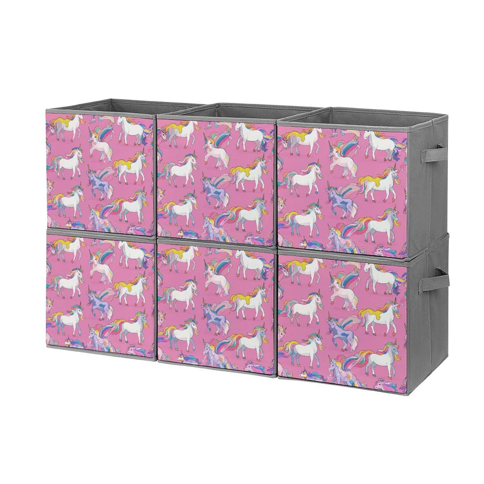 6PCS Collapsible Storage Bins with Handles - Foldable Organizing Baskets for Home, Office & Closet - Multi-Purpose Storage Containers for Shelves, Toys, Books & Household Items (Horse Print Design)