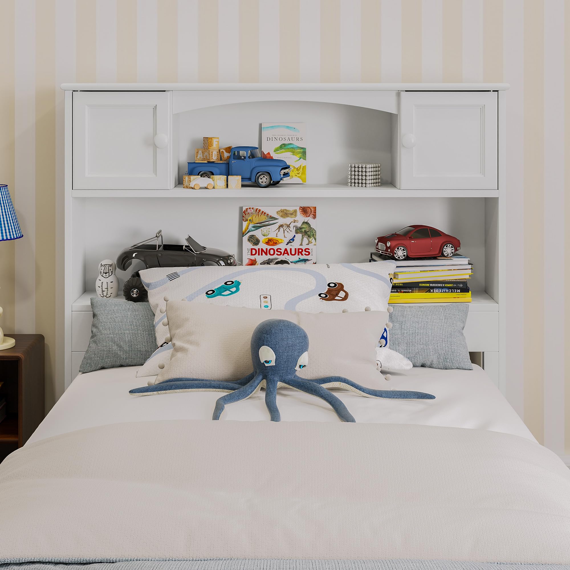 AFI Newport Twin Headboard with Turbo Charger - White Wooden Headboard for Kids & Teens Bedroom, Dorm Room Decor, Space-Saving Design