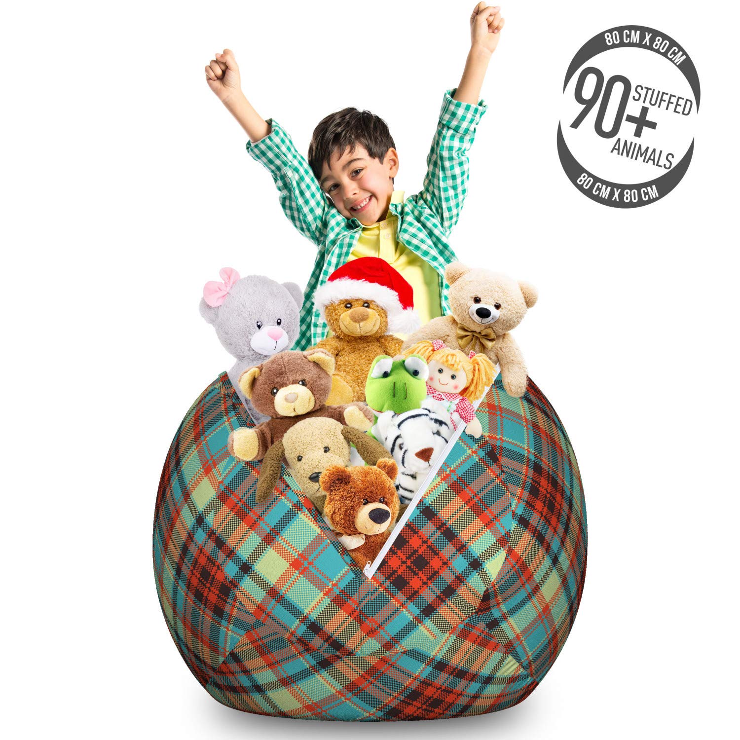 Ambesonne Plaid Toy Storage Bag Chair - Large Washable Organizer for Stuffed Animals | Kids Room Decor
