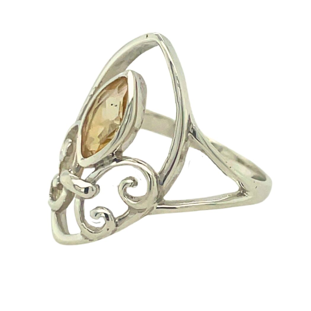 Citrine Fleur de Lis Sterling Silver Ring for Women - Elegant 925 Silver Jewelry Gift for Birthday, Anniversary & Special Occasions