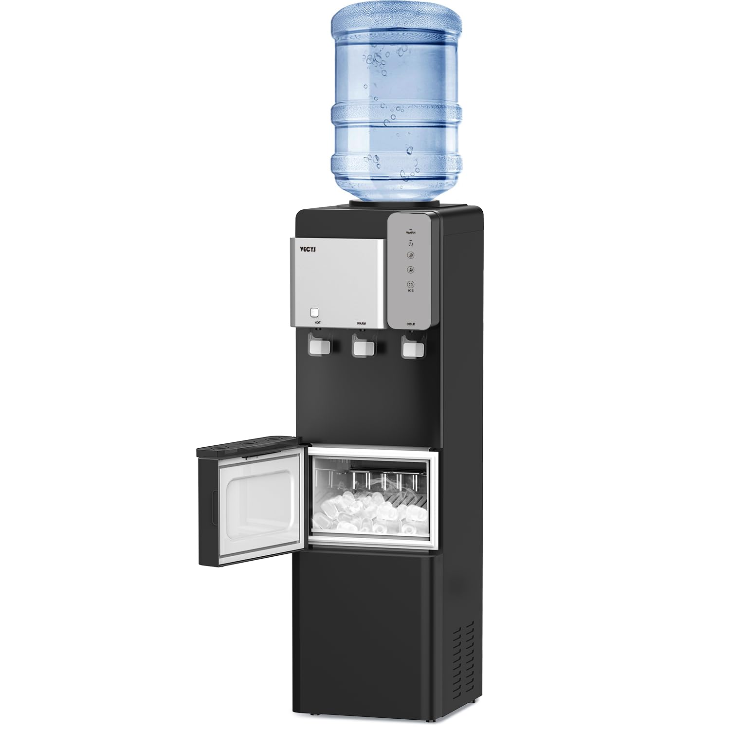 VECYS 27LBS Daily Ice Maker Water Dispenser Cooler with Hot & Cold Water, Child Safety Lock, Compatible with 3/5 Gallon Bottles - Perfect for Home, Office, Kitchen & Parties