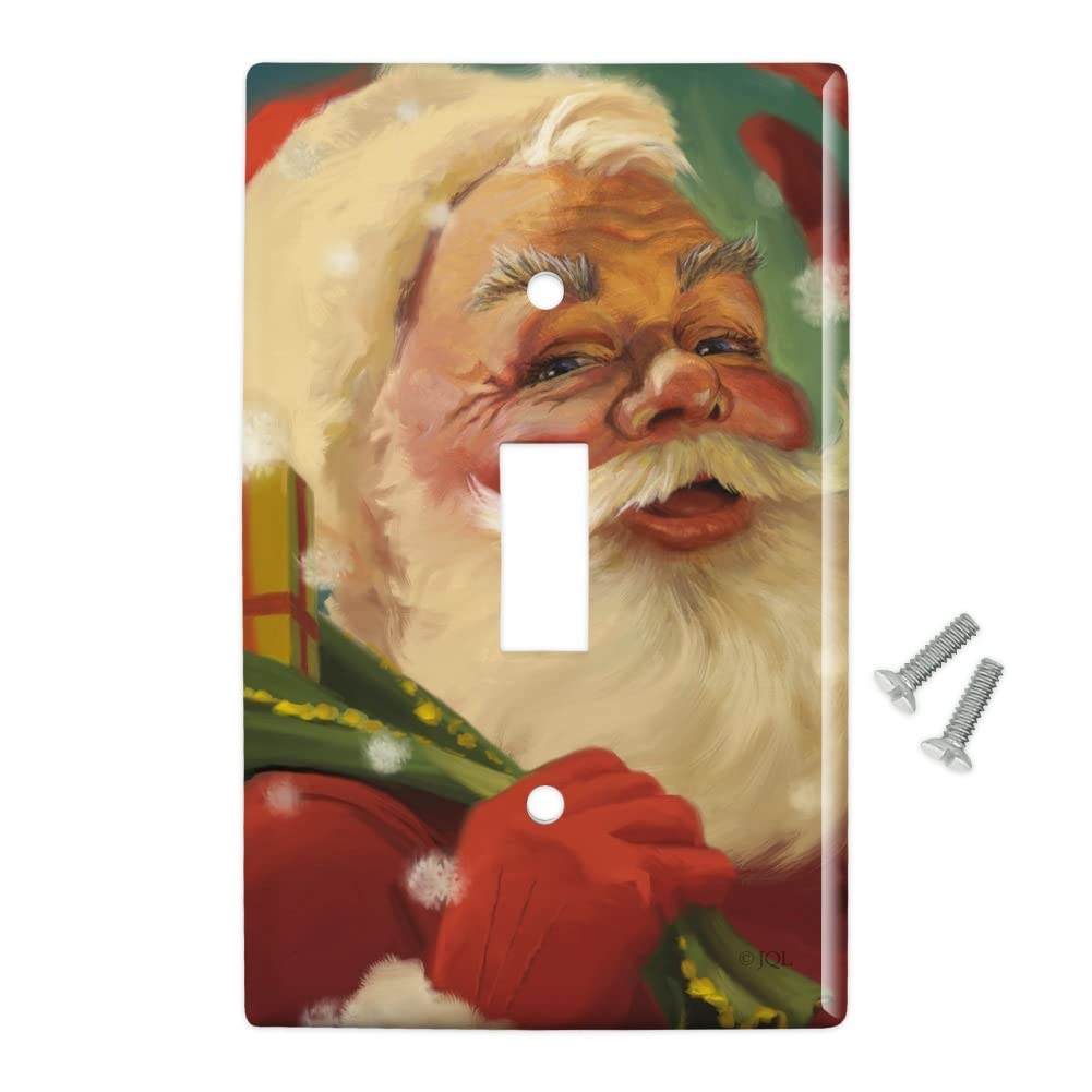 Christmas Santa with Toy Sack Plastic Wall Decor Light Switch Plate Cover - Holiday Home Decoration for Bedroom, Living Room, and Office
