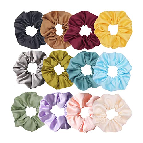 LOVINSOW Matte Scrunchies for Women & Girls - 12 Pack Soft Elastic Hair Ties, Thick Hair Bands for Ponytails & Buns - Perfect for Workouts, Office & Everyday Use