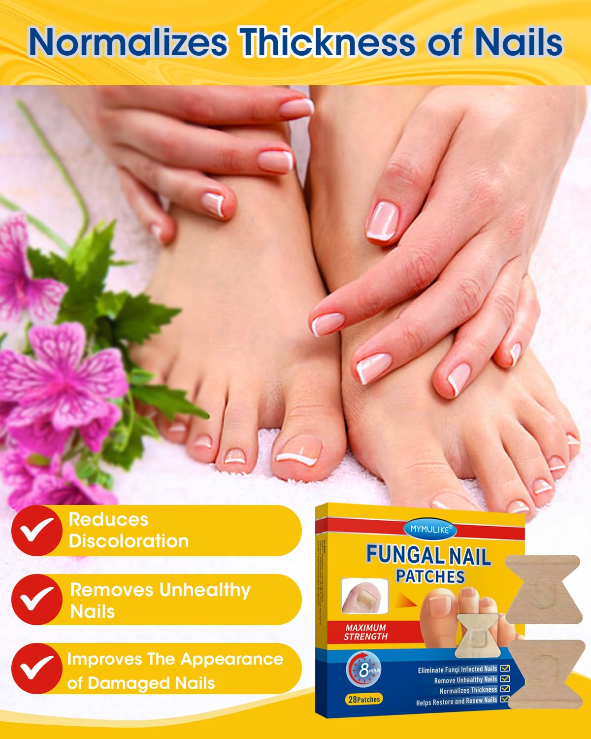 Extra Strength Nail Repair Patches - 28 Count | Damaged Nail Treatment for Discolored & Thickened Nails | 8-Hour Overnight Renewal | Perfect for Pedicures & Nail Care Routine