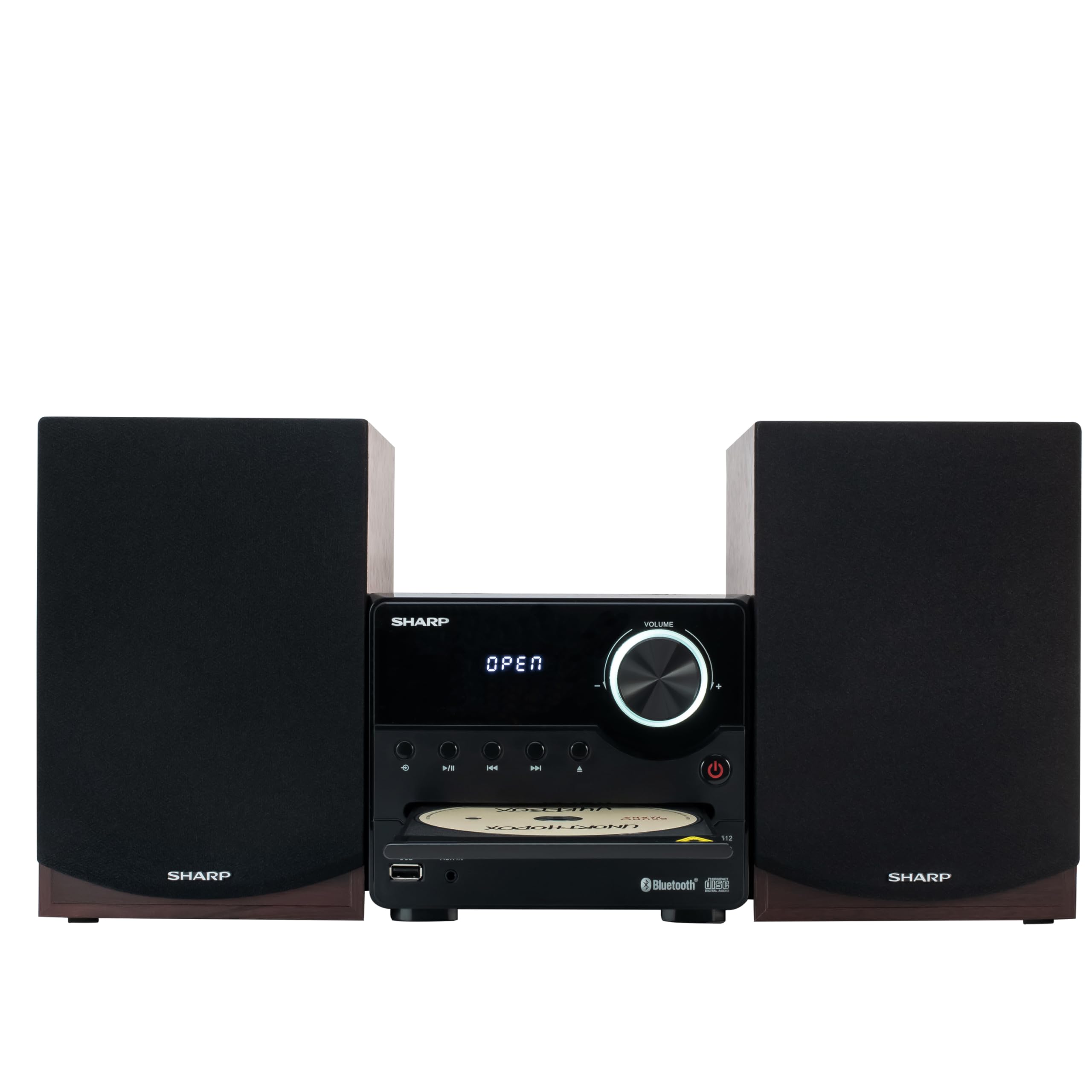 Sharp XL-B512 Wireless Bluetooth CD Player with Wood Speaker System - USB Port, MP3 Playback, FM Stereo Tuner, Aux Input (Mahogany Oak) - Perfect for Home Audio Streaming & Entertainment