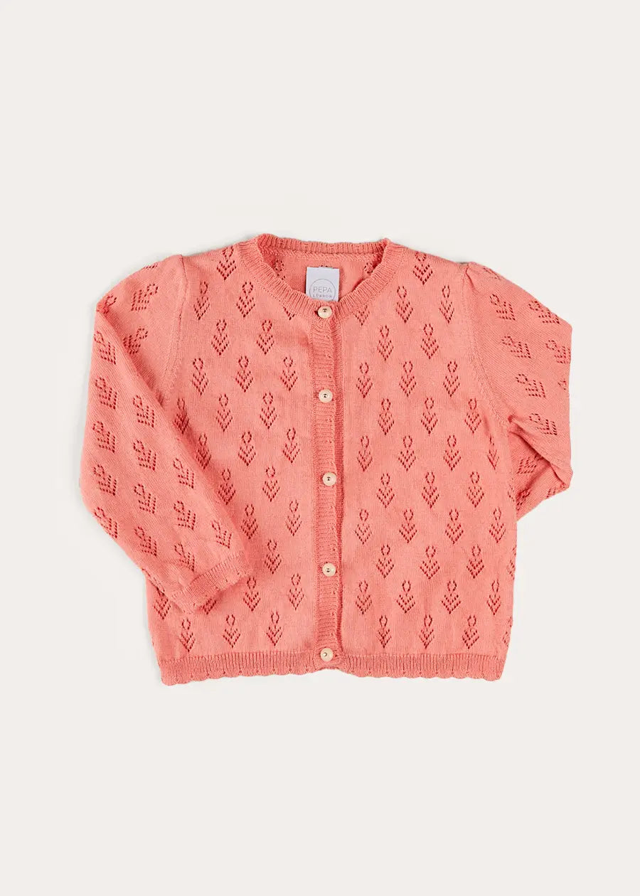 Floral Openwork Cotton Cardigan for Girls (2-10 Years) - Pink Lace Knit Sweater for Spring & Summer Outfits, Birthday Gifts, and Special Occasions