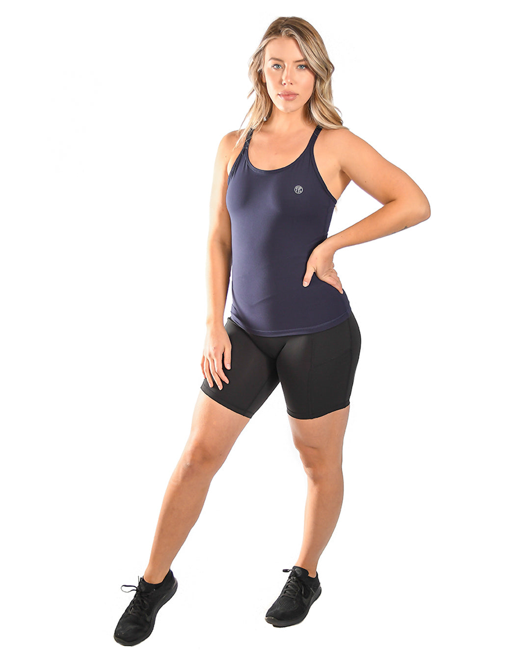 Poise Full Length Tank Top for Women - Navy Blue Slim Fit Casual Shirt - Perfect for Workouts, Yoga, and Everyday Wear