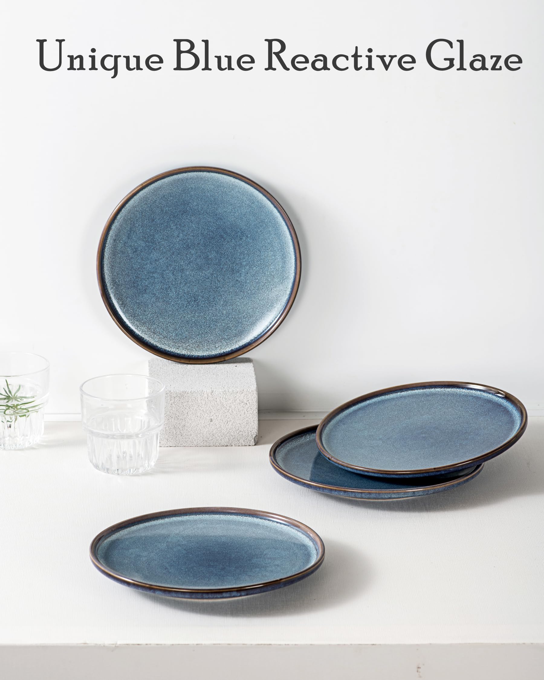 UNICASA 8.25 Inch Ceramic Dessert Plates Set of 4 - Stoneware Dinner Plates for Pasta, Salad, Appetizers | Microwave, Dishwasher & Oven Safe Serving Dishes | Perfect for Dinner Parties, Restaurants & Home Dining (Blue)