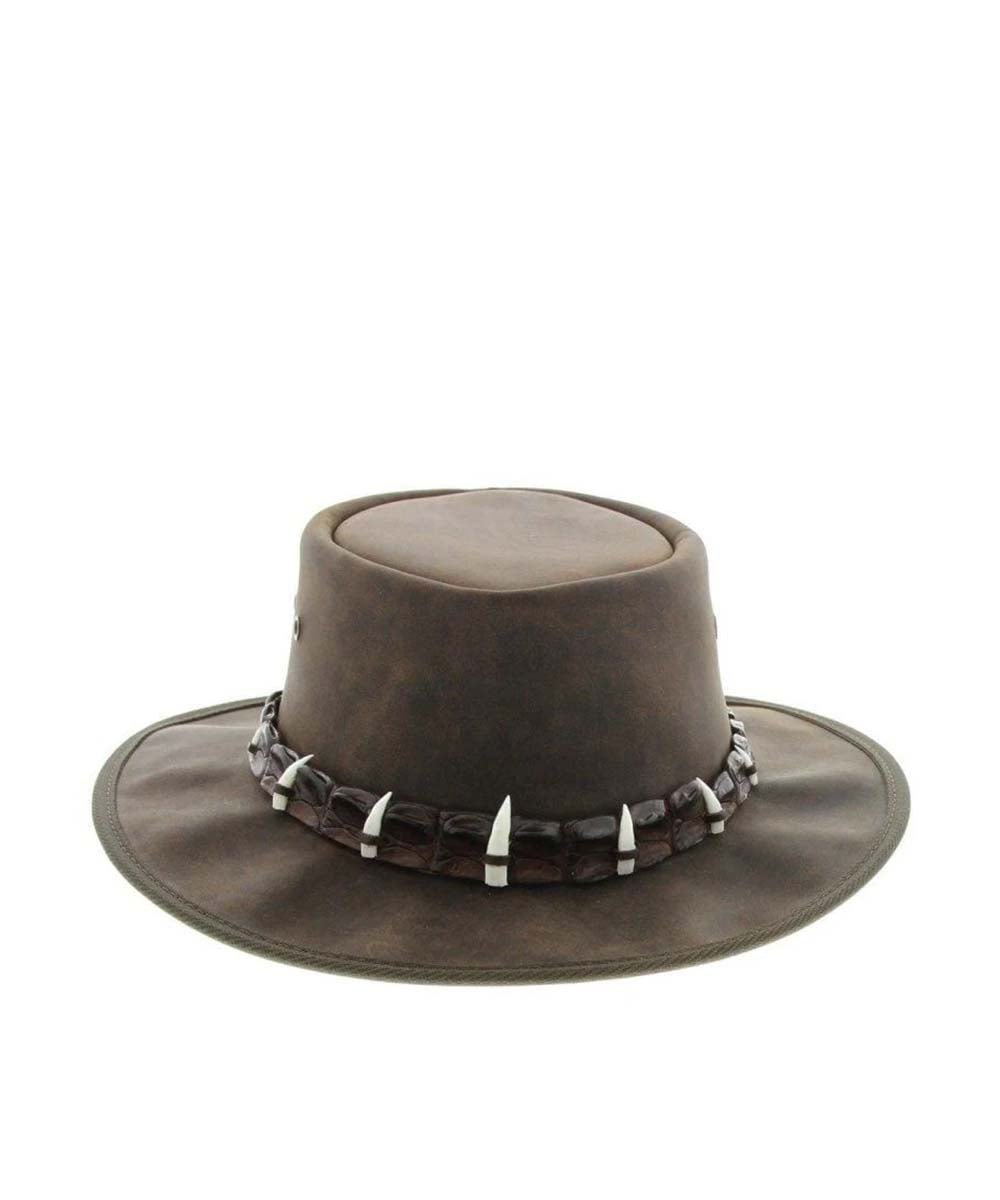 Barmah Outback 5 Crocodile Teeth Hat - Stylish Leather Bush Hat for Men & Women - Perfect for Outdoor Adventures, Safari, and Country Music Festivals