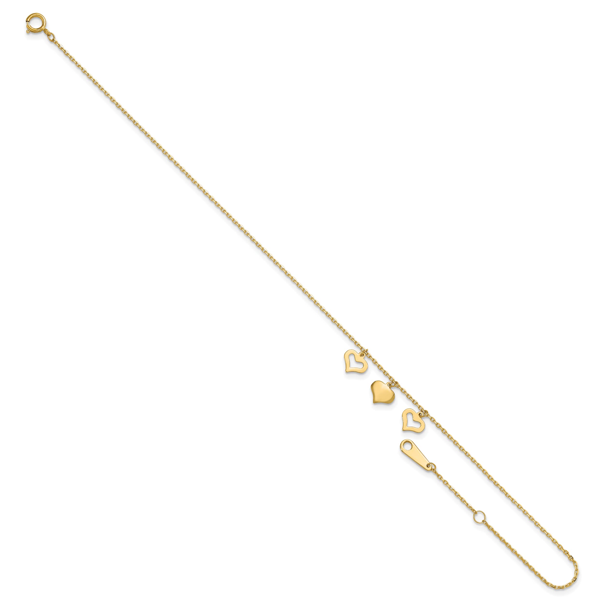 14K Gold 3 Hearts Anklet Chain - 9 Inches with 1 Inch Extension | Adjustable Ankle Bracelet for Women | Perfect for Beach, Wedding & Everyday Wear