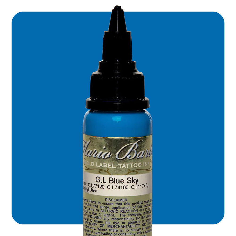 Blue Sky Mario Barth Gold Label Tattoo Ink by Intenze - 1oz Bottle for Professional Tattoo Artists & Body Art Enthusiasts - Perfect for Detailed Tattoo Work & Permanent Makeup