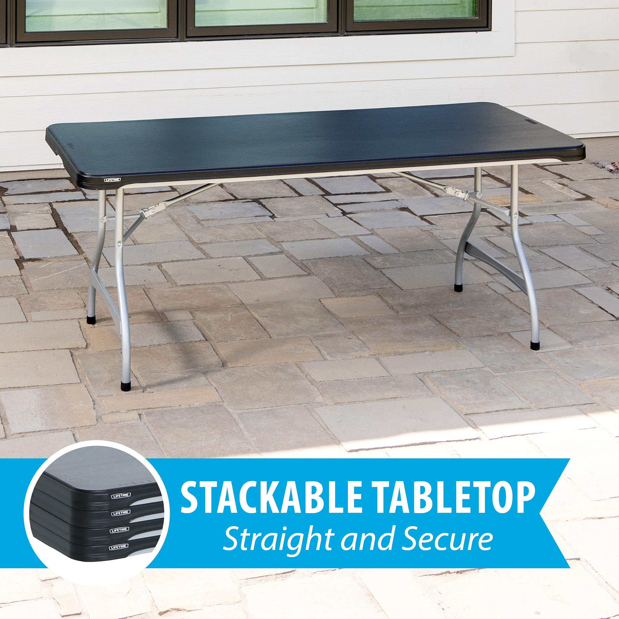 Lifetime 6-Foot Commercial Stacking Folding Table - Heavy Duty Black Plastic Table for Restaurants, Events & Outdoor Use