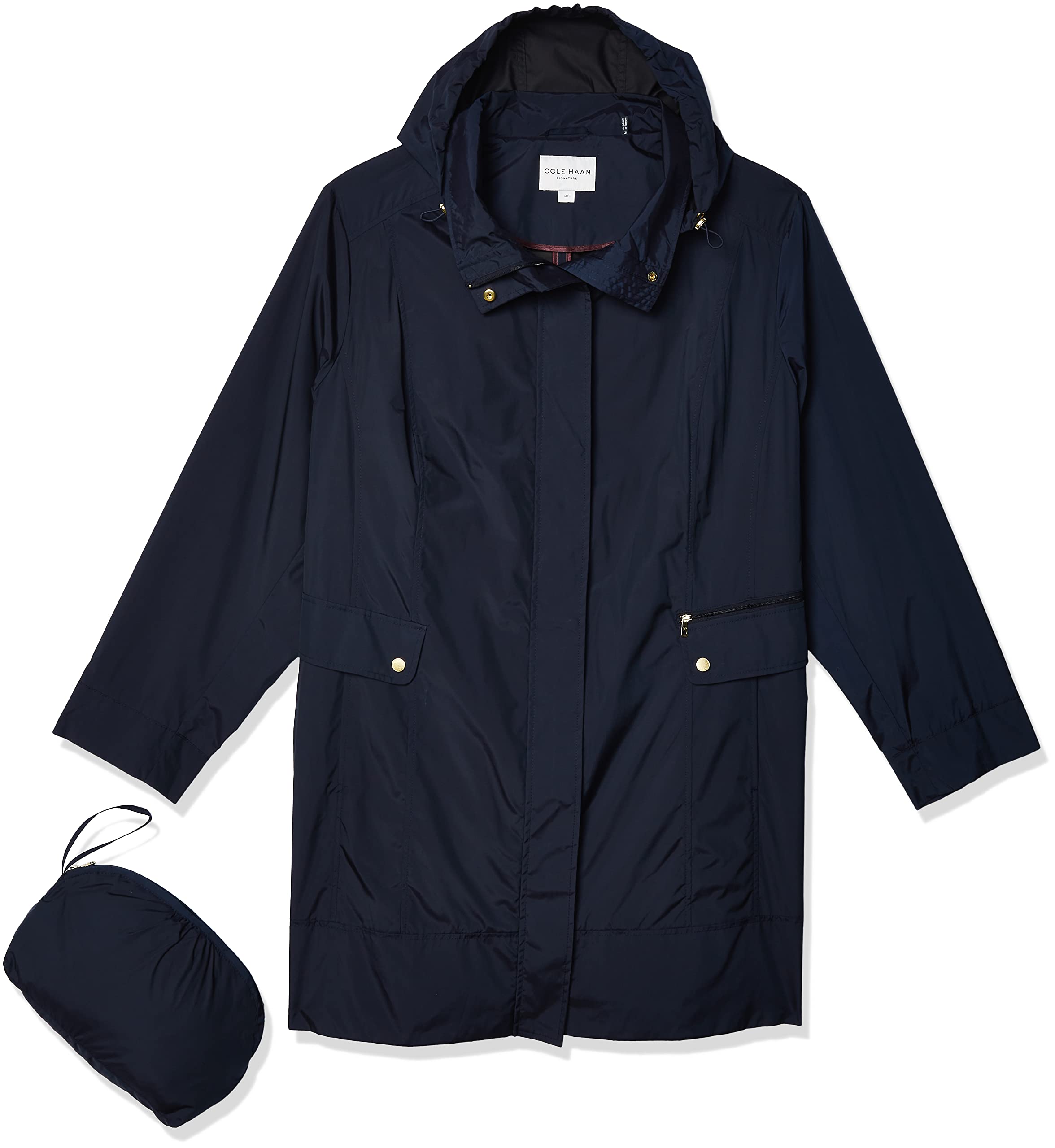 Cole Haan Women's Lightweight Waterproof Packable Rain Jacket – Windproof Travel Coat for Commuting, Hiking & Outdoor Adventures