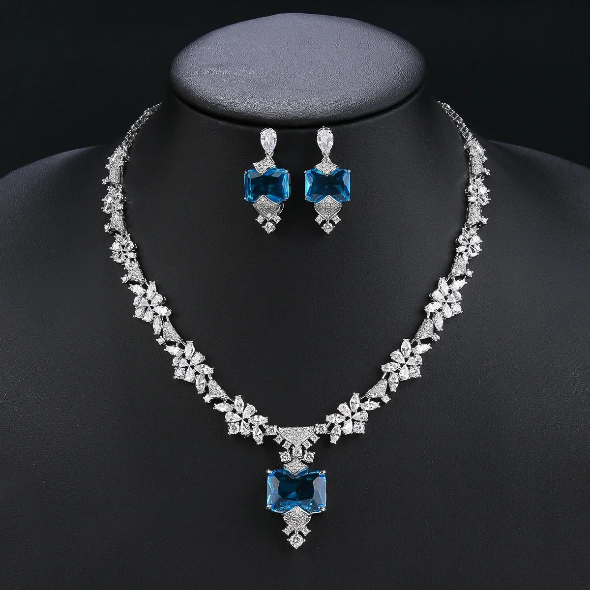 Elegant CZ Cubic Zirconia Pendant Necklace & Earrings Set for Women - Bridal Wedding Jewelry Gift - Perfect for Anniversary, Engagement & Special Occasions