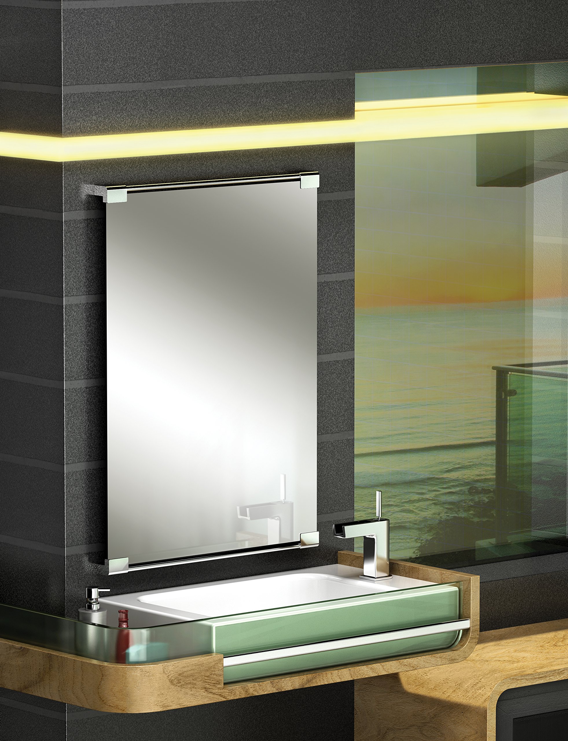 Gatco 1523 Chrome Fixed Mount Wall Mirror 24 Inch - Elegant Bathroom Vanity Mirror for Home Decor & Makeup Application